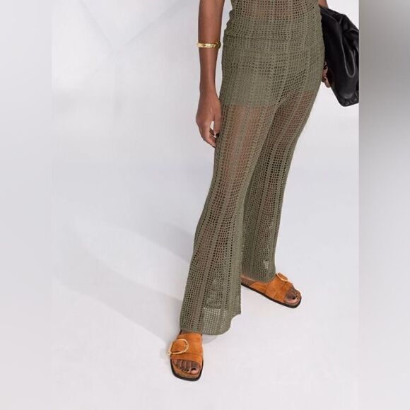 Dion Lee Green Pants Trousers Knit Pinnacle Open Crochet Moss Flared Size 8 - Picture 7 of 14